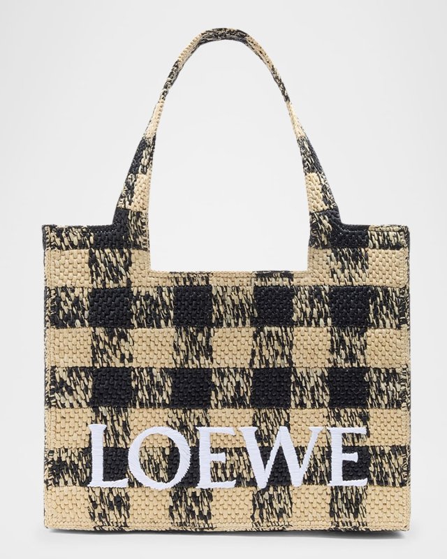 x Paula's Ibiza Large Tote Bag in Gingham Raffia